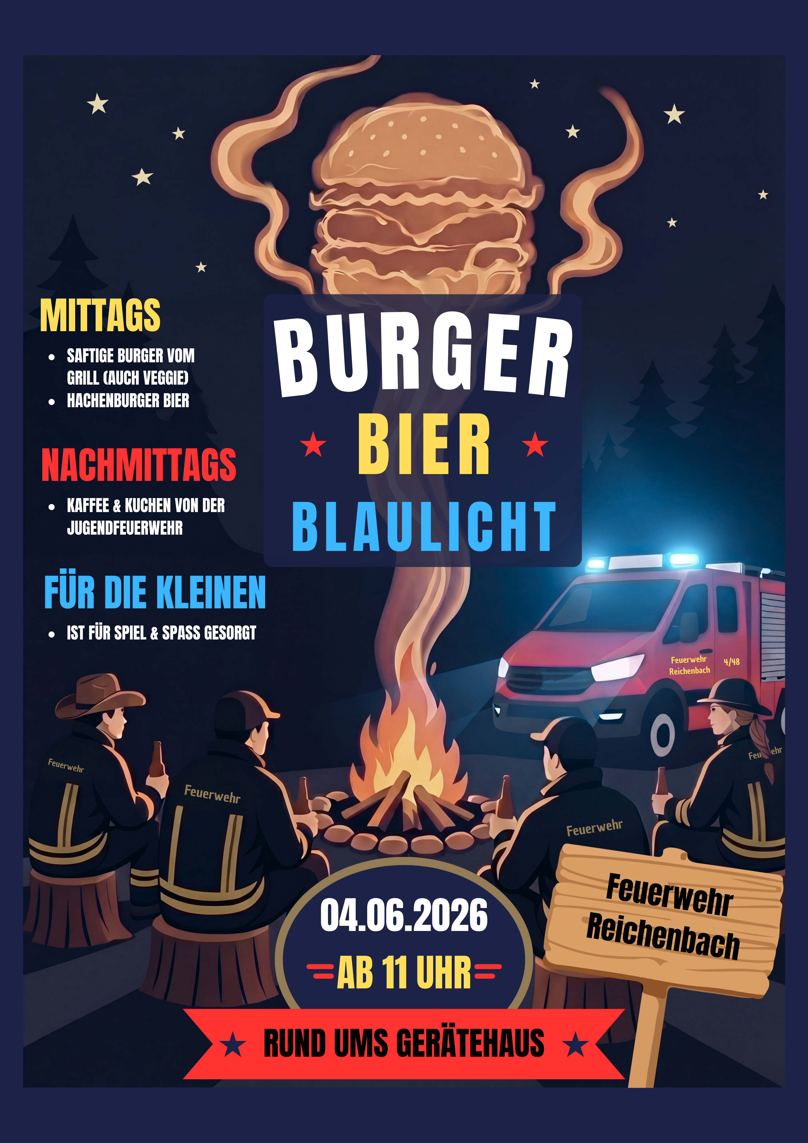 Burger,Bier,Blaulich